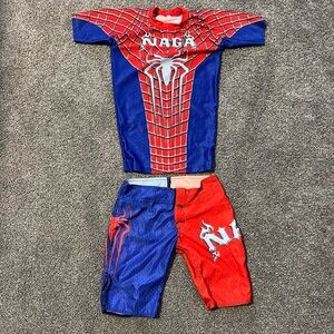 NAGA Spider-Man BJJ Jiu-jitsu No-Gi Rash Guard Set Boys Kids Size Small